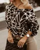 女性用ブラウスシャツ2023女性vネックラウンジウェア幾何学的なプリント長袖トップ春夏Tシャツ屋外ストリートウェアブラウズ
