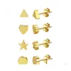 Stud Mode Géométrique Boucles D'oreilles Pour Les Femmes À La Main Coeur Triangle Rond Étoile Boucle D'oreille Minimaliste En Acier Inoxydable Bijoux 2376 Y2 Drop Dhiw2