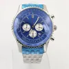Novo 48mm B06 Dial B01 Navitimer Cron￳grafo Wristwatches Mens Quartz Blue Quality Men Watch Stainsteel Steel MoveMen266b