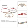 Beaded Strands 3Pcs/Lot Bead Bracelet For Women Mticolor Crystal Series Tandem Leaf Heart Round Geometric Pendant Woven Wax Rope Di Dhdap