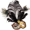 Party Masks Gorgeous painted ostrich pore bird hair mask Gold Diamond Masquerade Mardi Gras Venice Costume Carnival Masque Gifts 230206
