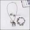 Bracelet Earrings Necklace Elephant Bracelet Three Piece Set European And American Exaggerated Jewelry Sets Drop Delivery Dh74J