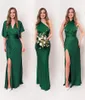 Emerald Green Long Convertible Bruidsmeisje Jurk Mermaid Side Split Silk Satijnen bruiloft Guestjurken Eenvoudige elegante vrouwen prom feestjurken Speciale gelegenheid