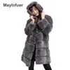 Femmes fourrure Faux Maylofuer haute qualité pleine peau vrai Rex manteau femmes pour l'hiver avec coton chaud manteaux véritable vestes à capuche