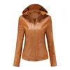 Veste à capuche amovible en similicuir pour femme automne hiver britannique Glen mode peluche chaud Six couleurs manteau en cuir synthétique polyuréthane haut femme