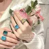 Cluster Rings Luxury Square Cut Paraiba Tourmaline Zirconia Wedding Ring Silver Color Women's Engagement Bridal Trend smycken