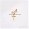 Stud Titanium Sier Earrings Mens Ear Ring Clip Not Allergic Cross Exaggerated Personality Fake Plugs Barbell Hip Hop 658 Q2 Drop Del Dhp5E