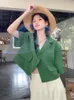 Damenanzüge Blazer Frauen Sommer Kleine Anzugjacke Koreanischer Stil Einreiher Kurzarm Grüner Blazer Vintage Mantel Lässige Strickjacke E