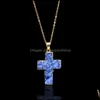 Pendant Necklaces Natural Stone Cross Necklace Crystal Healing Point Chakra Gemstone Druzy Crucifix Charm Chain For Women Fashion Je Otsni