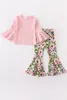 Kleidungssets Girlymax Herbst/Winter Baby Mädchen Rosa Flare Sleeve Top Print Milch Seide Blumen Blume Schlaghosen Hosen Set Kinder