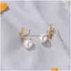 Stud Fashion Jewelry Faux Pearl Earrings S925 Sier Post Rhinstone Knot Drop Delivery Dheym