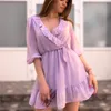 Casual Dresses Women Sexig solid ruffles Chiffon Dress Boho Mini Beach Three Quarter Sleeve Ladies Party Vestido