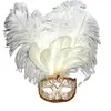 Party Masks Gorgeous painted ostrich pore bird hair mask Gold Diamond Masquerade Mardi Gras Venice Costume Carnival Masque Gifts 230206