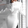 Casual Kleider Herbst Winter frauen Slim High Neck Weißes Kleid Langarm Sexy Für Frauen 2023 Vestidos De Mujer