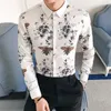 Männer Casual Hemden Desinger Druck Hemd Männer Korea Slim Fit Langarm Camisa Masculina Chemise Homme Social Kleid Party Club ShirtMen's