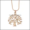 Pendant Necklaces Hip Hop Jewelry Elegant Crystal Gold Color Statement Long Chain Necklace Tree Of Life Necklac Yzedibleshop Drop De Dhfvq