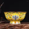 Bowls Chinese Classical Enamel Ceramic Golden Stroke Rice Ramen Bowl Decorative Painted Lotus Relief Fruit Salad Tableware