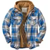 Men's jacket jacket fashion warm wool thick plaid jacket 2023 winter fashion cotton jacket plaid long-sleeved loose hooded jacket jacket