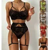 Seksi Set Kadınlar Dantel Çiçek Sıcak Egzotik Setler V-Neck See-Through Oblo Boş Bra Thang ile Jartiyer Kemeri ile Sevgililer Günü için Femme Lingerie Y2302