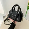 Paris Motorcycle Bag Women's New Handbag Texture Light Luxury Crossbody Bag Rivet Fashion Shoulder Bag