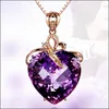 Collane con ciondolo Cuore di lusso Ametista Pietra placcata oro 18 carati Collana con diamanti viola naturale Collana con clavicola femminile Carshop2006 Drop Dhujl