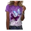 Women's T Shirts Summer Women's O-neck Short Sleeve T-shirt Butterfly Print Casual Loose Xxs-6xl
