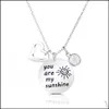 Pendant Necklaces Fashion Stainless Steel You Are My Sunshine Inspirational Necklace 12 Color Birthstone Heart Charm Women Friendshi Dhqaf