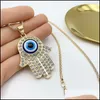 Pendant Necklaces Fatima Hand Necklace Turkey Evil Blue Eyes Diamond Sweater Chain Hollow Lucky Pendants Adjustable Sliver Gold Turk Dhmrq