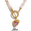 Pendanthalsband YHPUP Natural Freshwater Pearl Heart rostfritt stål kubiskt zirkoniumhänge halsband estetiska lyxkedja smycken kvinnor gåva G230206