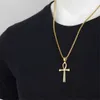 Pendant Necklaces Egyptian Ankh Cross Necklaces Pendants Gold Color Stainless Steel Hieroglyphs Amulet Necklaces For Women Men Egypt Jewelry Gifts G230206