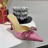 Dames met hoge hakken strass boog slippers satijnen mode stiletto schoenen ontwerper sexy sandalen 9,5 cm hoog hakken zomers klassieker onze maat 35-42 met doos