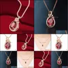 Pendant Necklaces Rose Gold With Round Ruby Zircon Gemstone Heart Necklace For Women Wedding Gift Jewelr Yzedibleshop Drop Delivery Dhu1J