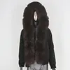 Trenchs de femmes CXFS 2023 Bomber imperméable Parka Veste d'hiver Femmes Naturel Véritable Col De Fourrure Manteau À Capuchon Amovible Chaud Vêtements D'extérieur