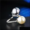 Bagues de cluster Mode Big Double Simated Perle pour femmes Strass Inlay Bague Bijoux Cadeaux Taille US 69 Drop Livraison Dhiur