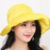 Chapéus largos da borda Sun Women Women Summer praia Praia dobrável Cap de protetor solar Casual Casual Trendy Canvas Feminino Caps Elegante Caps Coreano Chic Chic