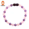Chains Rose Quartz Amethyst Bracelet Natural Stone Jewelry Thread Clasp 6mm Round Necklace For Women Gifts