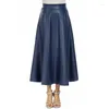 Skirts Korean Fashion Long Skirt Pu Faux Leather Black Khaki/navy Blue/burgundy Women Swing Back Zipper High Waist A-line