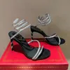 Abend High Heels Sandalen Kleiderschuhe elegante Kristalle Dünne Frauen Fersen -Knöchelgurt Wickeln Renes Caovilla Designer Sandale