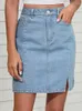 Skirts 2023 Women's Denim Skirt Temperament Commuter Washed Mid-waist Slit Women