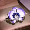 Wedding Rings Elegant Huge Flower Petal For Women Shiny Zircon Bride Engagement Ring High Quality Enamel Jewelry