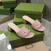 Designer Sandali sexy in pelle con tacco basso Donna Interlocking Pantofole in vera pelle di alta qualità G Cut-out Slide Sandal Calf Ladies Fashion Cutout Wear Shoes NO384