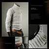 Men's Polos Fashion Brand Slim Knit Lapel Long Sleeve Turtleneck Solid Color Regular Sweater For Men Winter High Neck