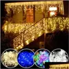 Led Strings Christmas String Lights 5M Curtain Icicle Garland Droop 0.40.6M Decoration For Eaves Garden Street Outdoor Drop Delivery Dh0Um