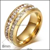 Band Rings Casal masculino Double Row Zirc￣o A￧o inoxid￡vel feminino 18K Anel de diamante de safira branca de ouro amarelo preenchido 633 Q2 Deliv Dhhao