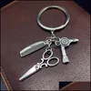 Porte-clés Coiffeur Ciseaux Peigne Sèche-cheveux Coupe De Cheveux Lavage Coup Keychaintibetan Sier Charme Pendentif Chaîne Anneau Diy Fit Porte-clés Goutte Dhi0V