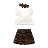 Clothing Sets Summer Girl Set White Lace Blouse Camo Print Skirt Headband Suits For Kids Children Clothes