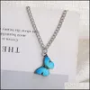 Collane con ciondolo Colorf Collana in metallo con farfalla blu per le donne Trendy Simple Wild Dangle Vintage Clavicle Chain Jewelry Gift Drop Dhcsg