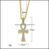 Collane con ciondolo Hiphop Egiziano Ankh Chiave Oro Sier Bling Strass Cristallo Crocifisso Croce Collana Per Uomo Gioielli Hip Hop Party Othsw