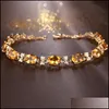 Link Chain Gold Yellow Crystal Citrine Bracelet Gifts For Women Men Fashion Charm vier blad klaver armbanden drop levering sieraden dhsia