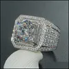 Обручальные кольца ювелирные изделия Real 925 стерлинги стерлинговый круглый разрез Moissanite CZ Diamond Gemstones Men Grand Band 2246 T2 Drop Delivery DHCFQ